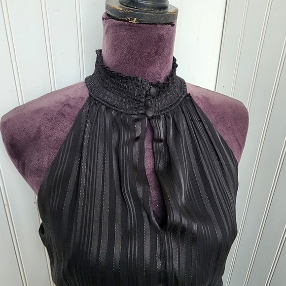 MSK Womens Black Silver Metallic Mock Neck Keyhole Dress Midi Smocked Waist Sz L - Picture 5 of 13